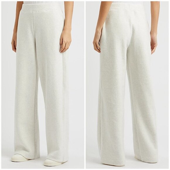 💕VINCE💕 Cotton-Blend Wide-Leg Fleece Trousers ~ White and Grey Melangé XL NWT - Picture 3 of 17